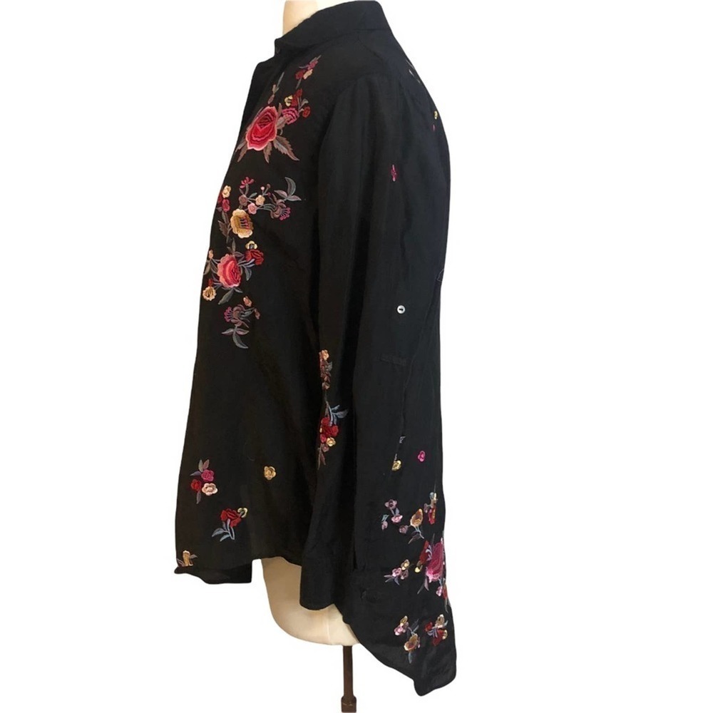 𝅺zara Black Floral Embroidered Button Front Tunic Top Size Small EUC - Picture 5 of 9